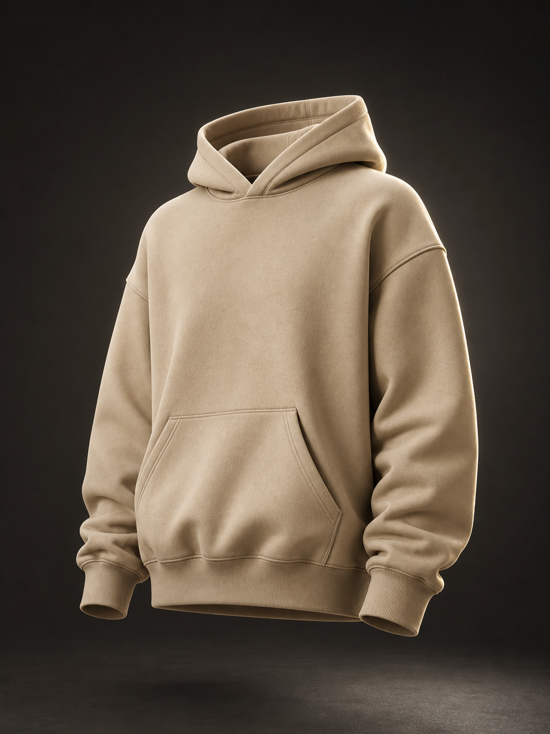 Render editorial de hoodie de doble capa color arena