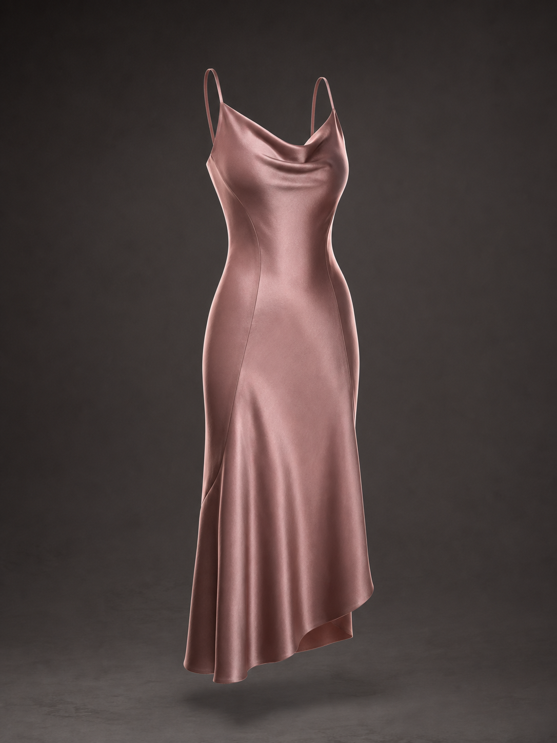 Render editorial de vestido midi al bies color rosa palo